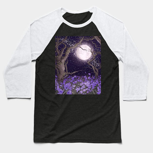 Moonlight and Purple Forest Gardens Baseball T-Shirt by ECMazur